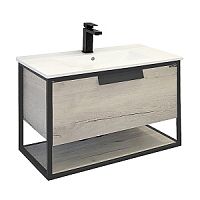 Тумба Comforty 00-00011781 Бонн подвесная 90х47 см, с раковиной Quadro 90, дуб дымчатый/графит