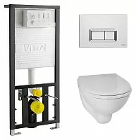 Комплект 4 в 1 Vitra 9005B003-7211 Arkitekt: подвесной унитаз + сиденье + инсталляция для монтажа + клавиша смыва хром