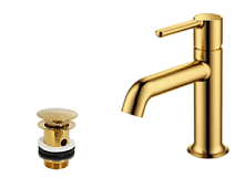 Сет 2205 ECO-LS-BORO-W0, Смеситель для раковины (Золото)+ECO-SAT-BORO, Донный клапан (Brushed Gold)
