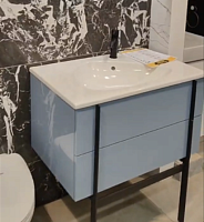 сет №6мск EB3030-G91, Тумба под раковину (Блестящий аквамарин) + EB3050-BLV, Перекладина для ножек (Black Matt) + EB3055-BLV, Ножки для мебели (Black Matt) + EB749-NF, Органайзер для мебельного ящика + EB751-NF