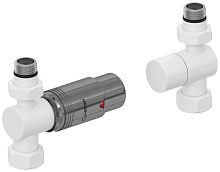 Терморегулятор Сунержа 12-1420-6211 автоматический, прямой, G 1/2" НР х G 3/4" НГ (набор), белый/черный хром