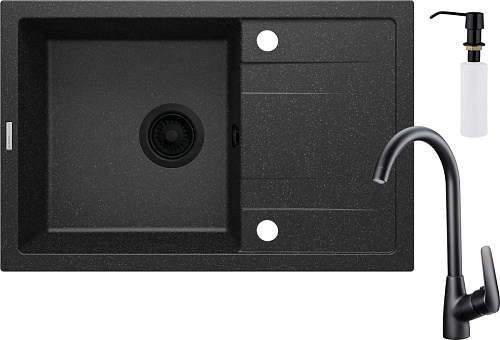 Мойка Deante ZRCC2113 Corio кухонная гранитная 67х44 см + смеситель + дозатор, графит