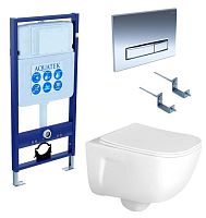 Комплект Aquatek SET Дива 4 в 1: рама Standard INS-0000012 + кркпеж KKI-0000002 + клавиша KDI-0000023 + унитаз AQ2012-00 с тонким сиденьем Soft-close, белый