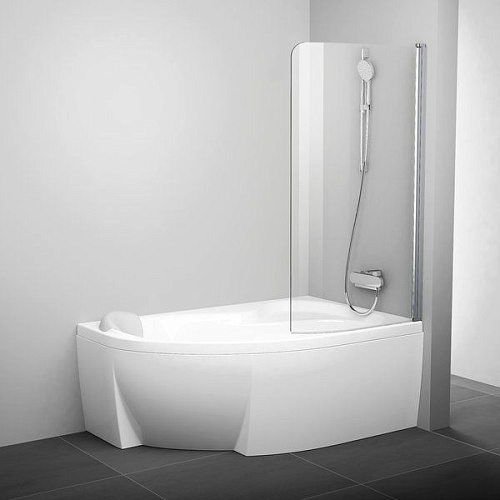Шторка для ванны Ravak 7QRM0100Y1 CVSK1 Rosa 140,150 R, складная, Chrome, белый + транспарент
