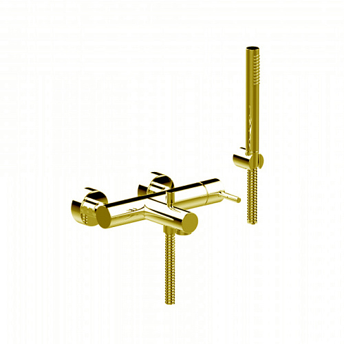 Bongio 68526HM0DPR BONGIO ON Смеситель для ванны настенный, однорычажный, с ручным душем, настенным держателем и шлангом 1500 мм., цвет матовое французское золото
