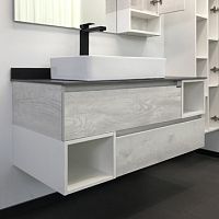 Тумба Comforty 00-00004130 Прага подвесная 120х52 см, с раковиной 78189, дуб белый/антрацит Тумба Comforty 00-00004130 Прага подвесная 120х52 см, с раковиной 78189, дуб белый/антрацит