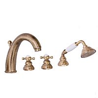 Смеситель Gattoni 1240012V0br Vivaldi для ванны набортный на 4 отверстия с ручной лейкой, цвет бронза