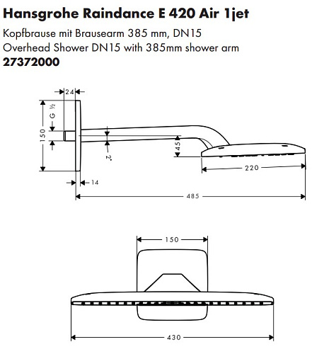Верхний душ Hansgrohe Raindance 27372000 купить недорого в интернет-магазине Керамос Верхний душ Hansgrohe Raindance 27372000 купить недорого в интернет-магазине Керамос