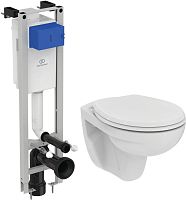 Комплект 3 в 1 Ideal Standard W660101 Eurovit: подвесной унитаз Rimless K881201 + крышка-сиденье SoftClose + инсталляция для монтажа Prosys Eco Frame M E233267, Euro White (евробелый)