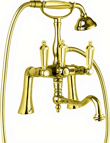 Смеситель Cezares FIRST-PBV2-03,24-M на борт ванны, с ручным душем и повортным изливом, золото 24 карат,ручки металл
