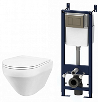 Комплект AM.PM IS3701700 Spirit: инсталляция + клавиша глянцевый хром + подвесной унитаз FlashClean + сиденье-микролифт, белый