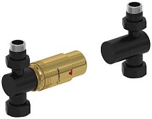 Терморегулятор Сунержа 31-1420-6207 автоматический, прямой, G 1/2" НР х G 3/4" НГ (набор), матовый черный/золото