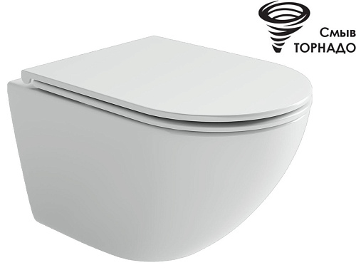 Унитаз подвесной безободковый Ceramicanova Whirl CN11007T, смыв Торнадо 3.0, с крышкой-сиденьем, белый