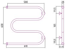 Полотенцесушитель водяной Сунержа ТД М-образный 00-0007-6060