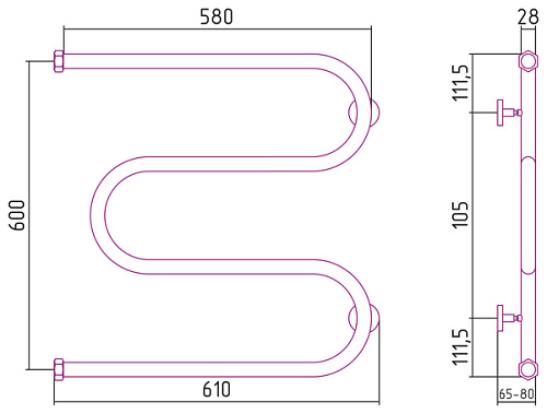Полотенцесушитель водяной Сунержа ТД М-образный 00-0007-6060