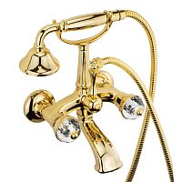 Смеситель Migliore 27326 Korona для ванны внешний, изогнутый, ручки Crystal/золото