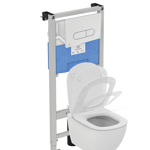 Комплект 4 в 1 Ideal Standard V03551D Tesi: подвесной унитаз + крышка-сиденье + инсталляция для монтажа + клавиша смыва, белый