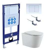 Комплект Aquatek SET Вега-009 4 в 1: рама Standard INS-0000012 + крепеж KKI-0000002 + кнопка KDI-0000009 + унитаз AQ1905-00 с крышкой-сиденьем Soft-close, белый