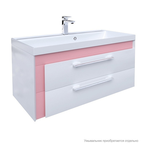 Тумба для ванной комнаты, подвесная, белая/розовая, 90 см, Color Plus, IDDIS, COL90P0i95. Подходит умывальник 0069000i28 снят с производства