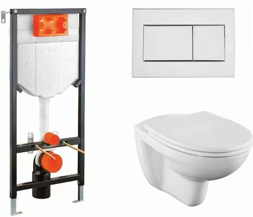 Комплект 4 в 1 Vitra 9773B099-7207 Norm: подвесной унитаз + крышка-сиденье + инсталляция для монтажа + кнопка смыва хром