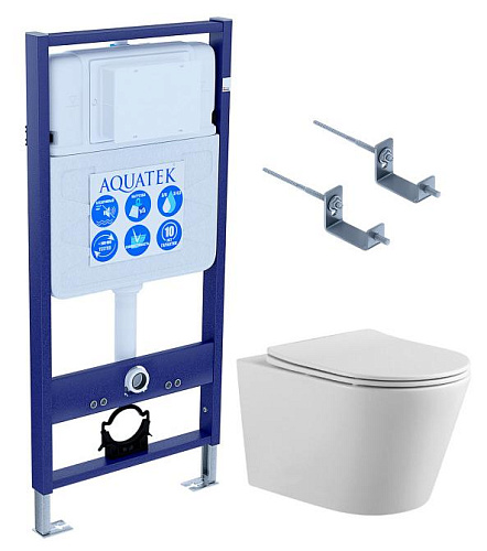 Комплект Aquatek SET Вега-KKI2: рама Standard INS-0000012 + крепеж KKI-0000002 + унитаз AQ1905-00 с крышкой-сиденьем Soft-close, белый