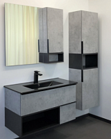 Сет 2044 00-00006504_Зеркальный шкаф
 COMFORTY 00-00006504
 Франкфурт 88 см, светлый бетон+00-00006503_Тумба подвесная COMFORTY 00-00006503 Франкфурт 91х47 см, с черной раковиной 90E, светлый бетон+00-00006505_Шкаф-пенал COMFORTY 00-00006505 Франкфурт 40х