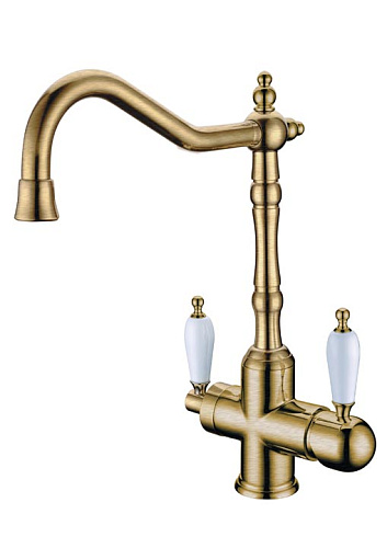Смеситель Boheme 111 Medici Ripresa для кухни, на 2 воды, с подключением к фильтру, бронза/белый