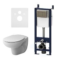 Комплект AM.PM IS3741700 Sense: инсталляция + клавиша глянец хром + подвесной унитазом + сиденье-микролифт, белый