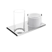 Держатель Keuco 11553059000 Edition 400 двойной со стаканом и дозатором жидкого мыла, никель шлифованный