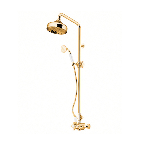 Душевая колонна Gattoni KIT/TS80D0oro PD включающая ручной душ, смеситель с термостатом, верхнюю лейку диаметром 200мм с антикальцием, цвет золото снят с производства