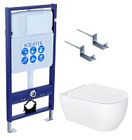 Комплект Aquatek SET Европа New-KKI2: рама Standard INS-0000012 + крепеж KKI-0000002 + унитаз AQ1106L-00 с тонким сиденьем с механизмом плавного закрывания, белый
