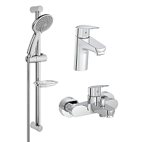Набор смесителей 3 в 1 Vitra A42302EXP Flow Round (смеситель для раковины, смеситель для ванны, душевой гарнитур), хром