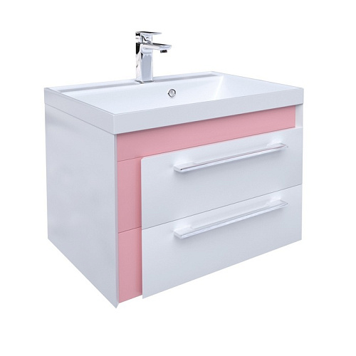 Тумба с умывальником для ванной комнаты, подвесная, белая/розовая, 60 см, Color Plus, IDDIS, COL60P0i95K снят с производства