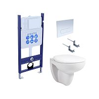 Комплект Aquatek SET Каир-14-013: рама Eco Standard INS-0000014 + крепеж KKI-0000002 + клавиша KDI-0000013 + унитаз AQ1170-00 с тонким сиденьем с механизмом плавного закрывания, белый