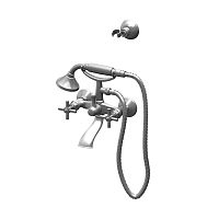 Gattoni TR501/18C0 TRD Смеситель для ванны настенный, с ручным душем и шлангом, настенный держатель, ручки Paris, цвет хром