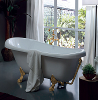 Ванна Kerasan Retro 1055 91 белая с золотыми ножками, сифон и слив-перелив в комплекте, 170х77