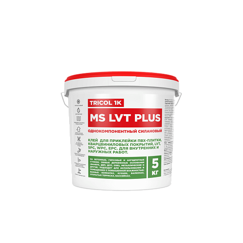 Клей для напольных покрытий TRICOL 1K MS LVT PLUS 5кг Клей для напольных покрытий TRICOL 1K MS LVT PLUS 5кг