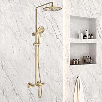 Душевая стойка Vincea VSFS-1D1TBG Desire термостатическая с изливом, брашированное золото
