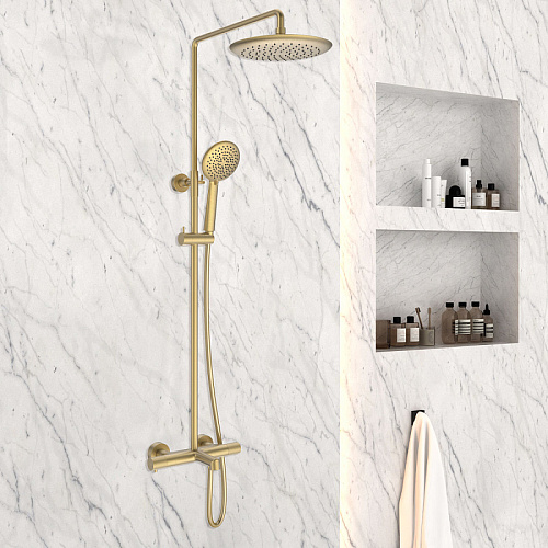 Душевая стойка Vincea VSFS-1D1TBG Desire термостатическая с изливом, брашированное золото Душевая стойка Vincea VSFS-1D1TBG Desire термостатическая с изливом, брашированное золото