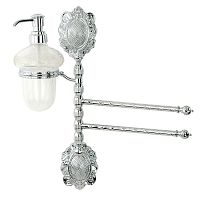 Полотенцедержатель Migliore 16674 Cleopatra 2-й поворотный с дозатором, стекло прозрачное с матовым декором/хром