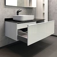 Тумба Comforty 00-00004023 Милан подвесная 120х52 см, с раковиной T-Y9378, черно-белая