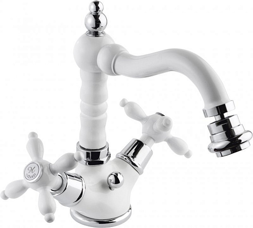 Смеситель Cezares NOSTALGIA-BS2-BLC на биде, с донным клапаном, Bianco Lucido Cromo Смеситель Cezares NOSTALGIA-BS2-BLC на биде, с донным клапаном, Bianco Lucido Cromo