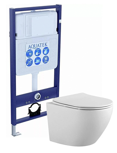 Комплект Aquatek SET Европа: рама Standard INS-0000012 (без клавиши и крепежа) + унитаз AQ1901-00 с тонким сиденьем Soft-close, белый