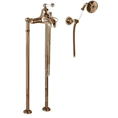 Смеситель Cezares MARGOT-VDPM-02-Bi для ванны напольный, однорычажный с ручным душем, исполнение бронза, ручка белая