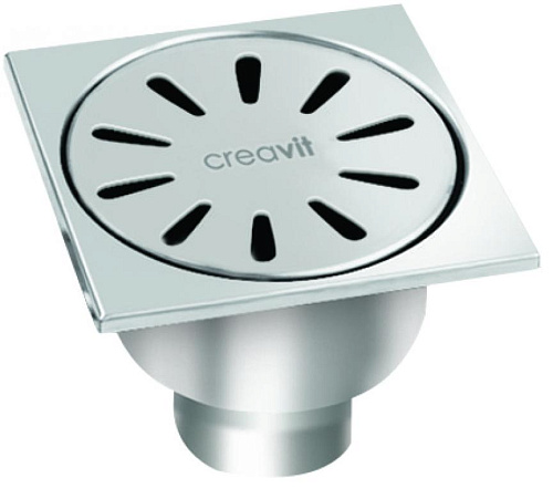 Трап Creavit FS156A для душа 15х15 см, с вертикальным выпуском, хром
