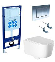 Комплект Aquatek SET Лугано 4 в 1: рама Standard INS-0000012 + крепеж KKI-0000002 + клавиша KDI-0000010 + унитаз AQ2002-00 с тонким сиденьем Soft-close, белый