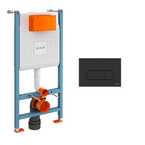 Комплект 3 в 1 Vitra 800-1874 Core: инсталляция для монтажа + крепления + кнопка смыва черная Комплект 3 в 1 Vitra 800-1874 Core: инсталляция для монтажа + крепления + кнопка смыва черная