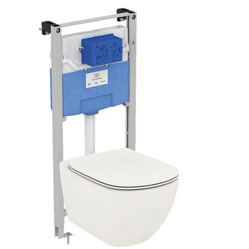 Комплект 3 в 1 Ideal Standard T0079V15SW Prosys Tesi AquaBlade®: подвесной унитаз T0079V1 + крышка-сиденье + инсталляция для монтажа, Silk White (Белый матовый)