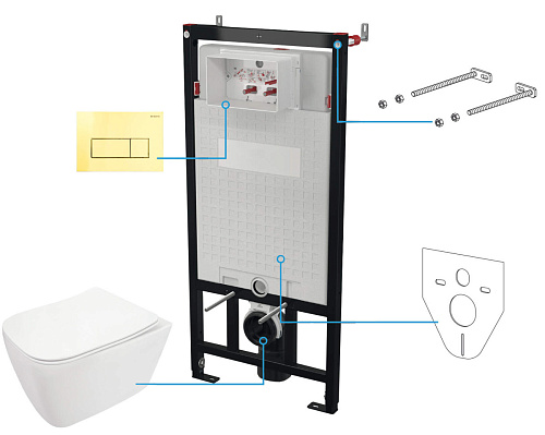 Комплект Deante CDYZ6ZPW Hiacynt New: инсталляции с унитазом, клавиша золото