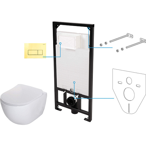 Комплект Deante CDEZ6ZPW Peonia New: инсталляции с унитазом, клавиша золото Комплект Deante CDEZ6ZPW Peonia New: инсталляции с унитазом, клавиша золото